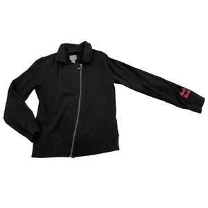 Roots Kids Girl’s Black Collared Zip-Up Sweatshirt -Roots Rocks on Left Sleeve.